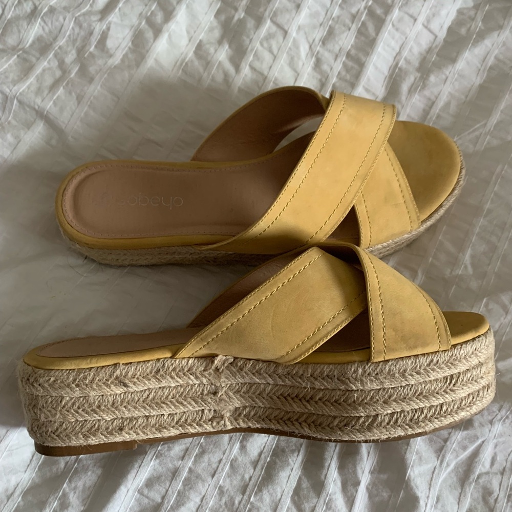 Sobeyo Yellow Espadrille wedge Platform Sandals size 10